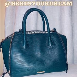 Rebecca Minkoff deep teal + gold zipper satchel w crossbody strap
